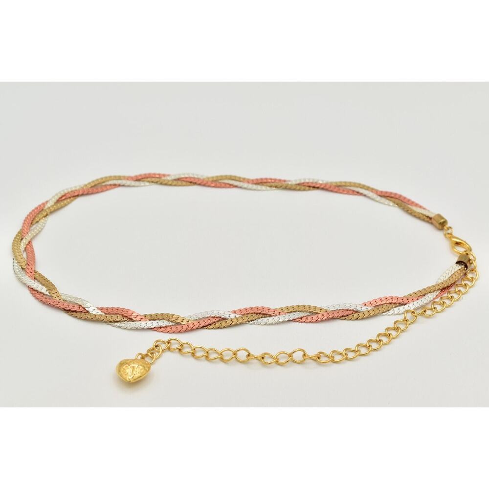 Vintage Statement Chain Belt Braided Rose Copper Silver Gold 28"-38" 80s BinA17